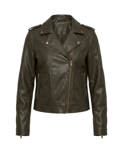 Damen Bikerjacke mit Schrägem Reißverschluss und Reverskragen-Women Sweaters-Alpenkind