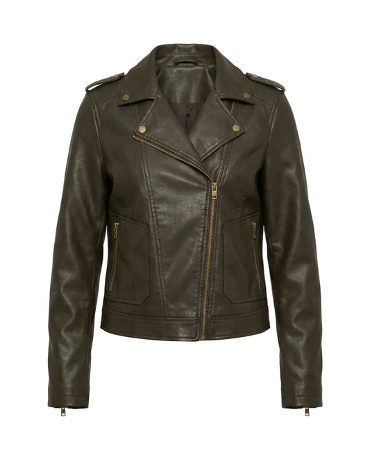 Damen Bikerjacke mit Schrägem Reißverschluss und Reverskragen-Women Sweaters-Alpenkind