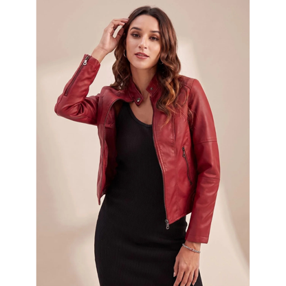 Damen-Bikerjacke mit Stehkragen und Reißverschluss-Jacket for women-Alpenkind