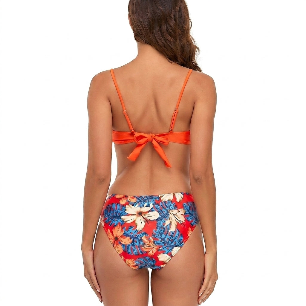 Damen Bikini Set mit floralem Überwurf und V förmigem Metallelement-Swimwear for women-Alpenkind