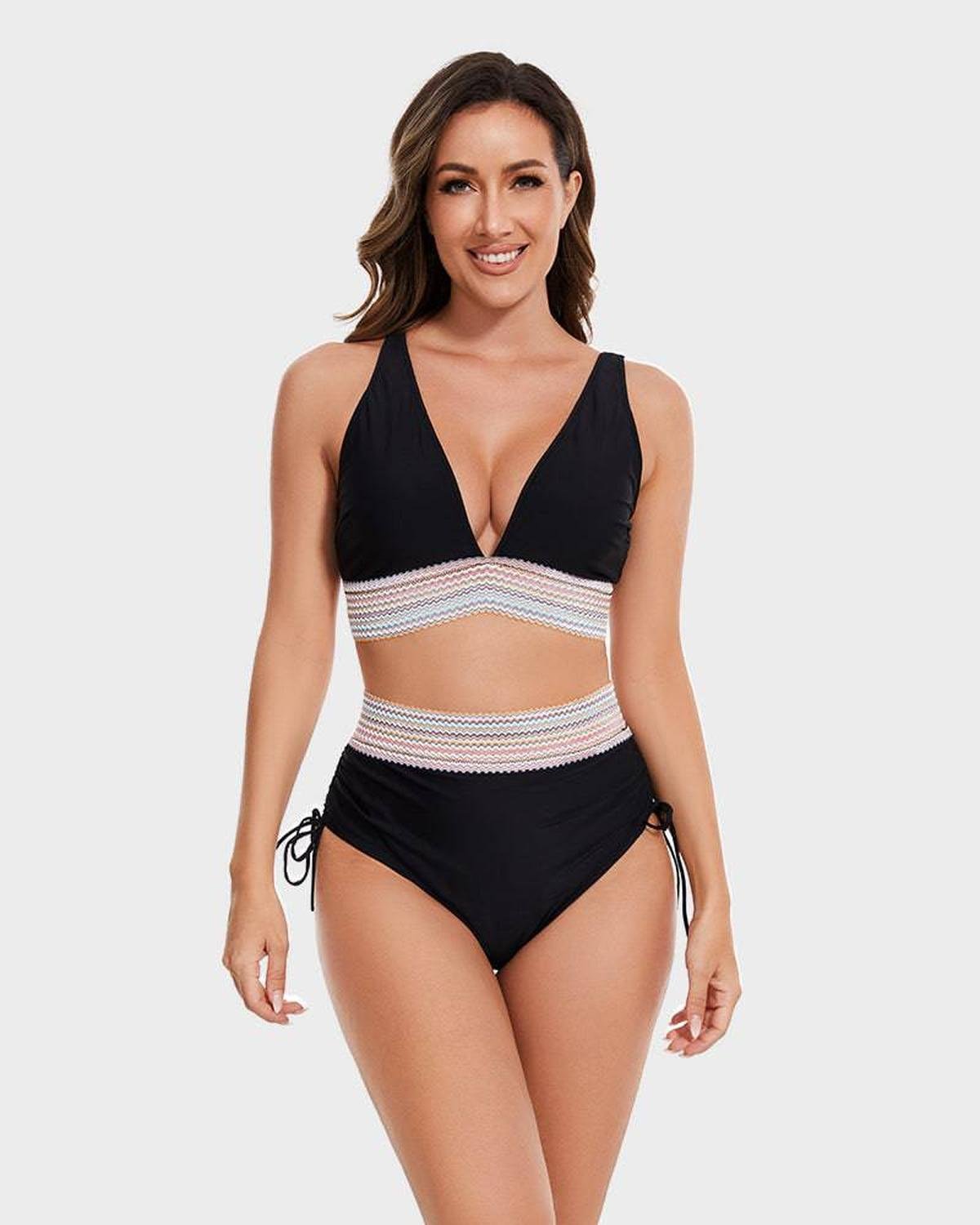 Damen-Bikini-Set mit Halterneck-Oberteil und hoch taillierter Hose mit seitlicher Raffung-Swimwear for women-Alpenkind