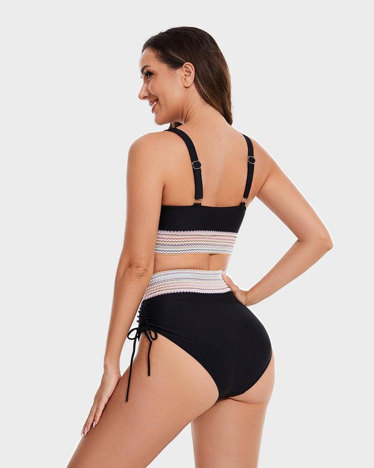Damen-Bikini-Set mit Halterneck-Oberteil und hoch taillierter Hose mit seitlicher Raffung-Swimwear for women-Alpenkind