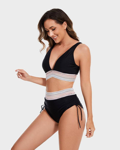 Damen-Bikini-Set mit Halterneck-Oberteil und hoch taillierter Hose mit seitlicher Raffung-Swimwear for women-Alpenkind
