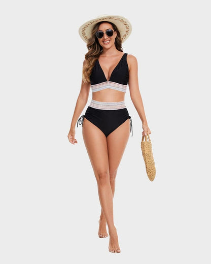 Damen-Bikini-Set mit Halterneck-Oberteil und hoch taillierter Hose mit seitlicher Raffung-Swimwear for women-Alpenkind