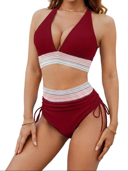 Damen-Bikini-Set mit Halterneck-Oberteil und hoch taillierter Hose mit seitlicher Raffung-Swimwear for women-Alpenkind