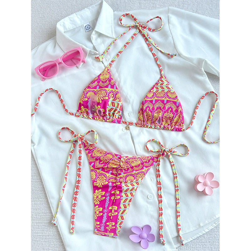 Damen-Bikini-Set mit Triangel-Oberteil und Muster-Swimwear for women-Alpenkind