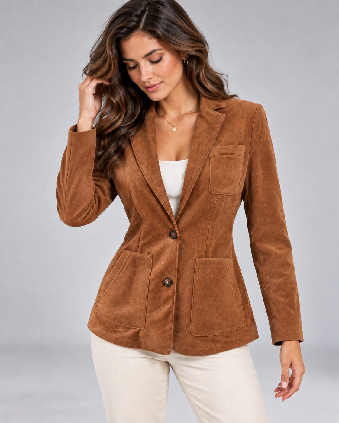 Damen-Blazer in Wildlederoptik mit aufgesetzten Taschen-Blazers for women-Alpenkind