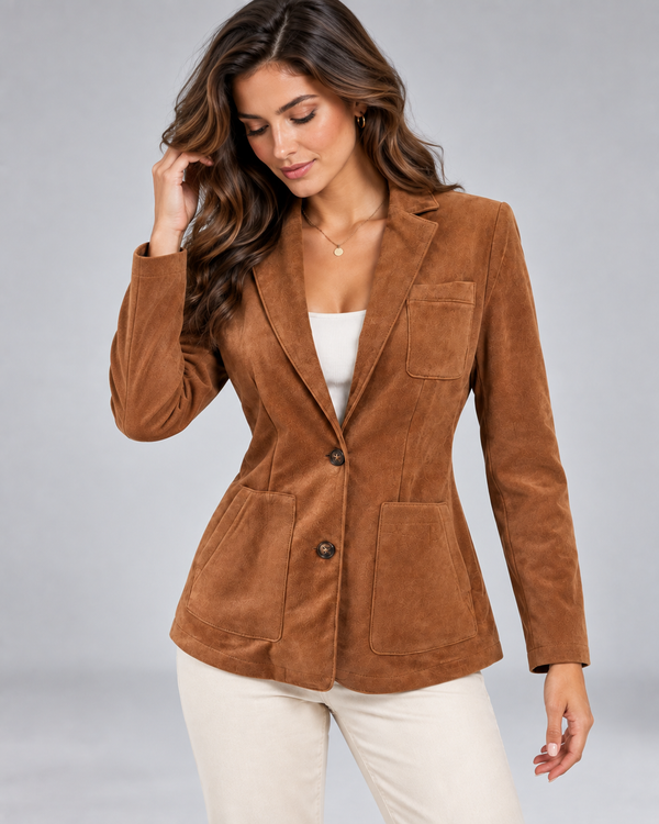 Damen-Blazer in Wildlederoptik mit aufgesetzten Taschen-Blazers for women-Alpenkind