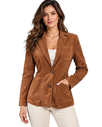 Damen-Blazer in Wildlederoptik mit aufgesetzten Taschen-Blazers for women-Alpenkind