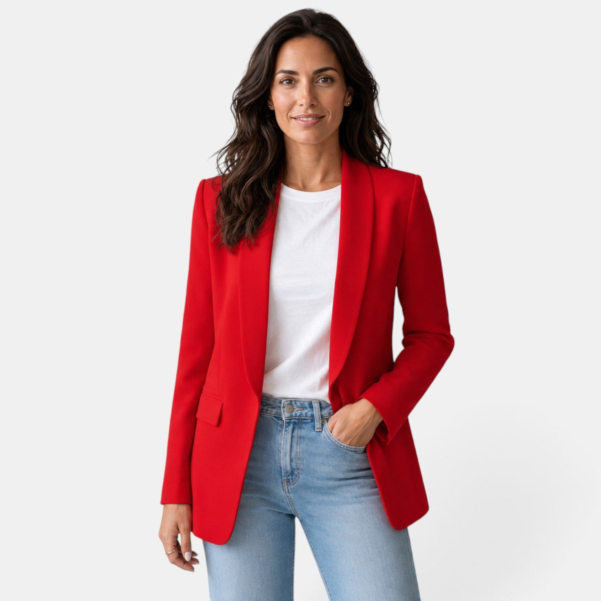 Damen-Blazer mit offenem Vorderteil und Pattentaschen-Blazer for women-Alpenkind