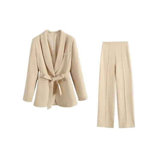 Damen Blazer- und Hosen-Set mit Bindegürtel-Women Set-Alpenkind