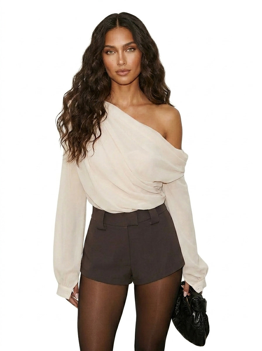 Damen-Bluse aus Chiffon mit One-Shoulder-Ausschnitt-Blouses for women-Alpenkind