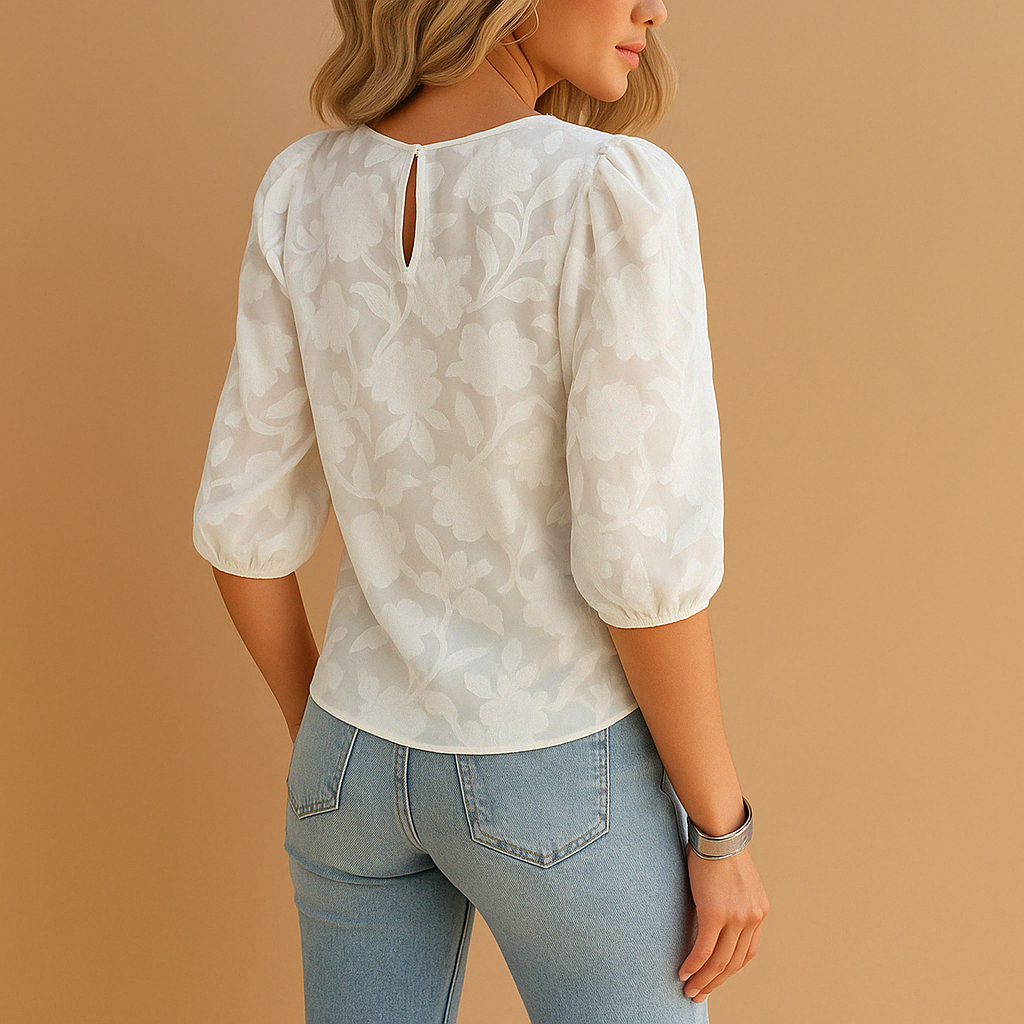 Damen-Bluse mit Blumenmuster, Puffärmeln und Rundhalsausschnitt-Blouses for women-Alpenkind