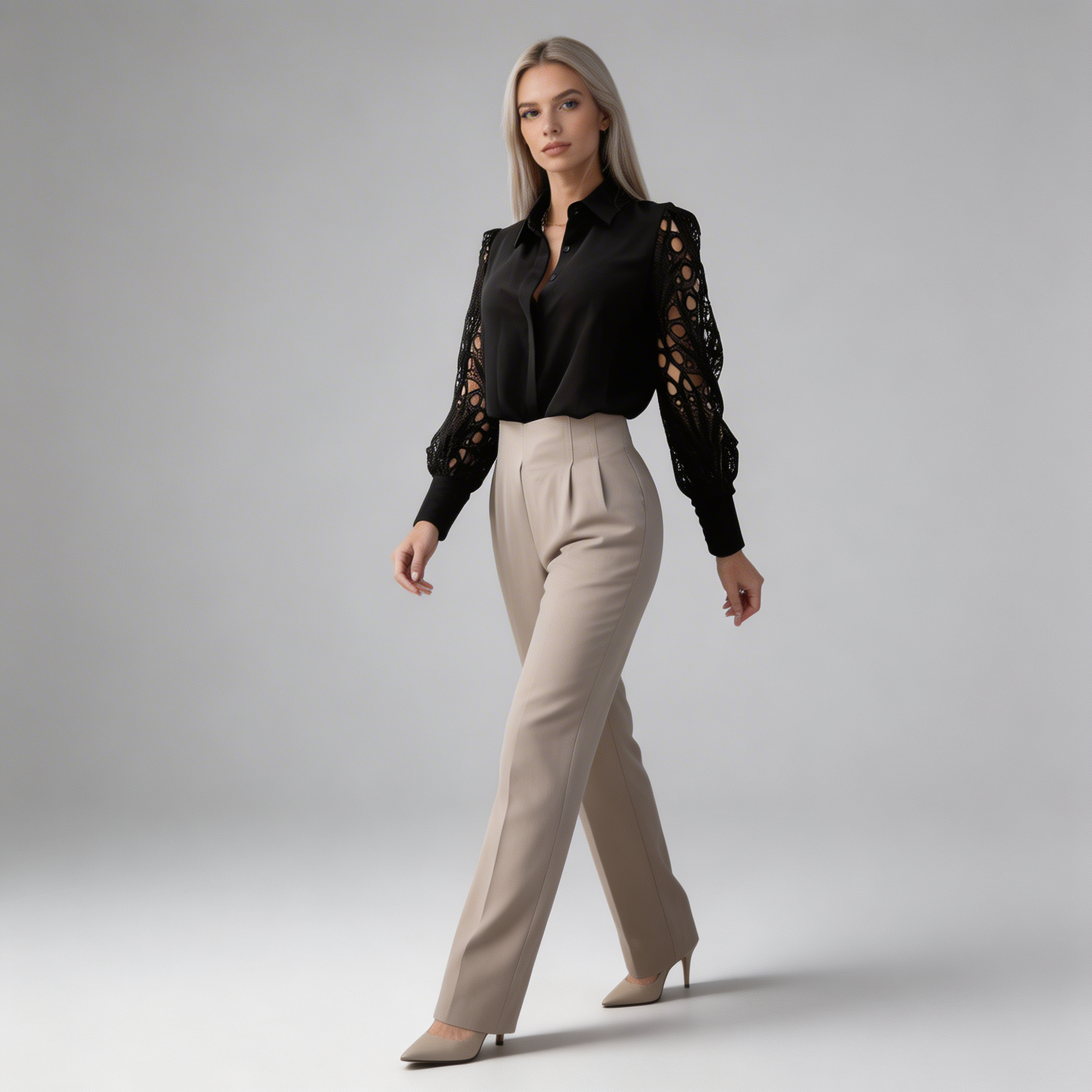 Damen-Bluse mit Cut-out-Ärmeln und Umlegekragen-Blouse for women-Alpenkind