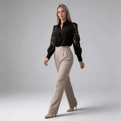 Damen-Bluse mit Cut-out-Ärmeln und Umlegekragen-Blouse for women-Alpenkind