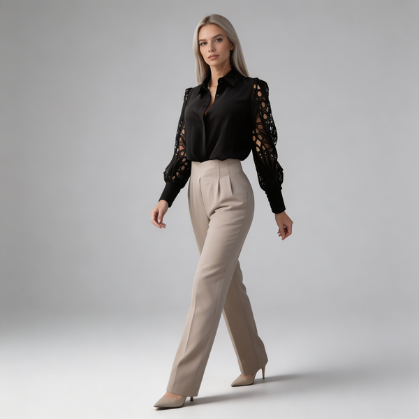 Damen-Bluse mit Cut-out-Ärmeln und Umlegekragen-Blouse for women-Alpenkind