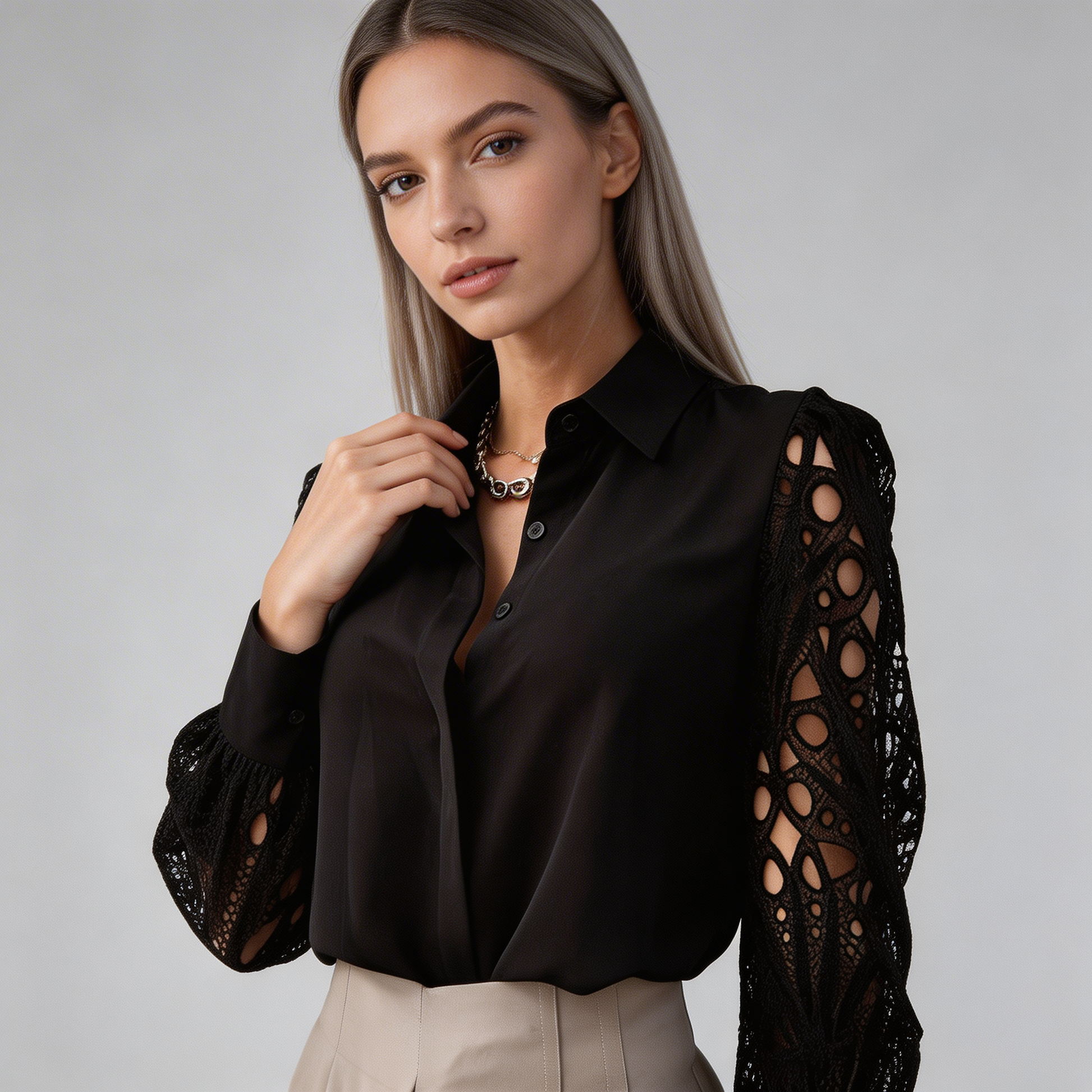 Damen-Bluse mit Cut-out-Ärmeln und Umlegekragen-Blouse for women-Alpenkind