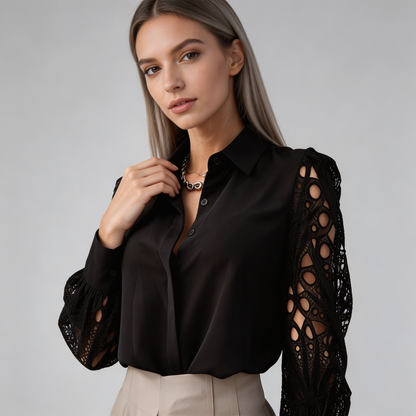 Damen-Bluse mit Cut-out-Ärmeln und Umlegekragen-Blouse for women-Alpenkind