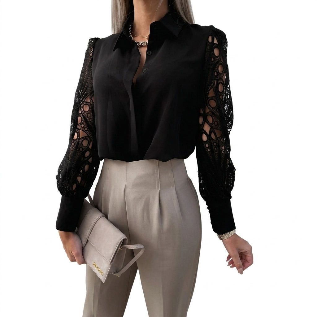 Damen-Bluse mit Cut-out-Ärmeln und Umlegekragen-Blouse for women-Alpenkind