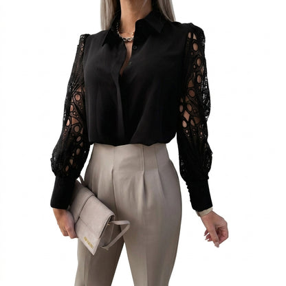 Damen-Bluse mit Cut-out-Ärmeln und Umlegekragen-Blouse for women-Alpenkind