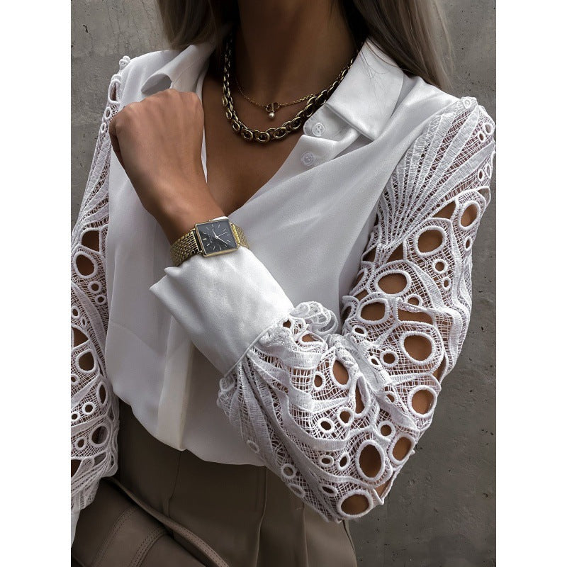 Damen-Bluse mit Cut-out-Ärmeln und Umlegekragen-Blouse for women-Alpenkind