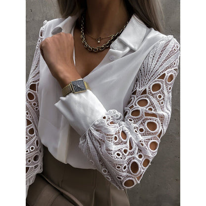 Damen-Bluse mit Cut-out-Ärmeln und Umlegekragen-Blouse for women-Alpenkind