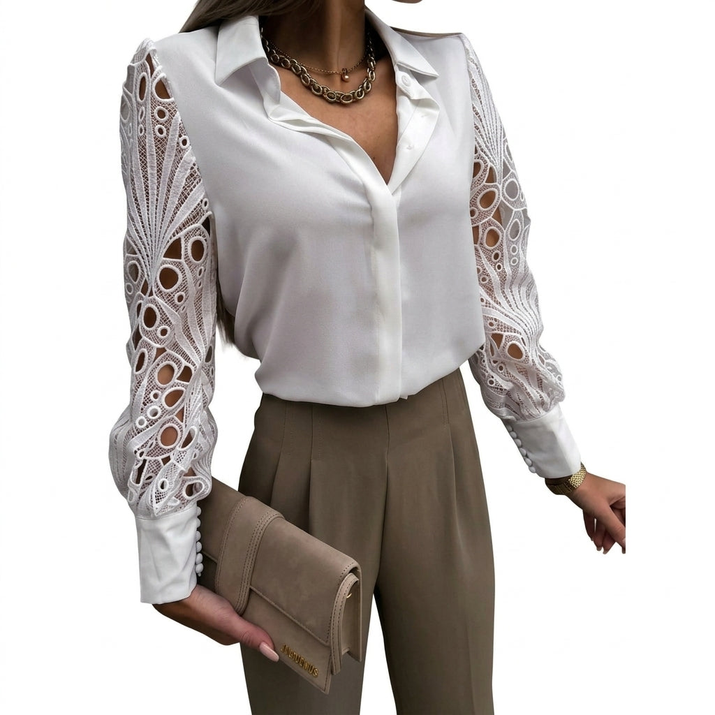 Damen-Bluse mit Cut-out-Ärmeln und Umlegekragen-Blouse for women-Alpenkind