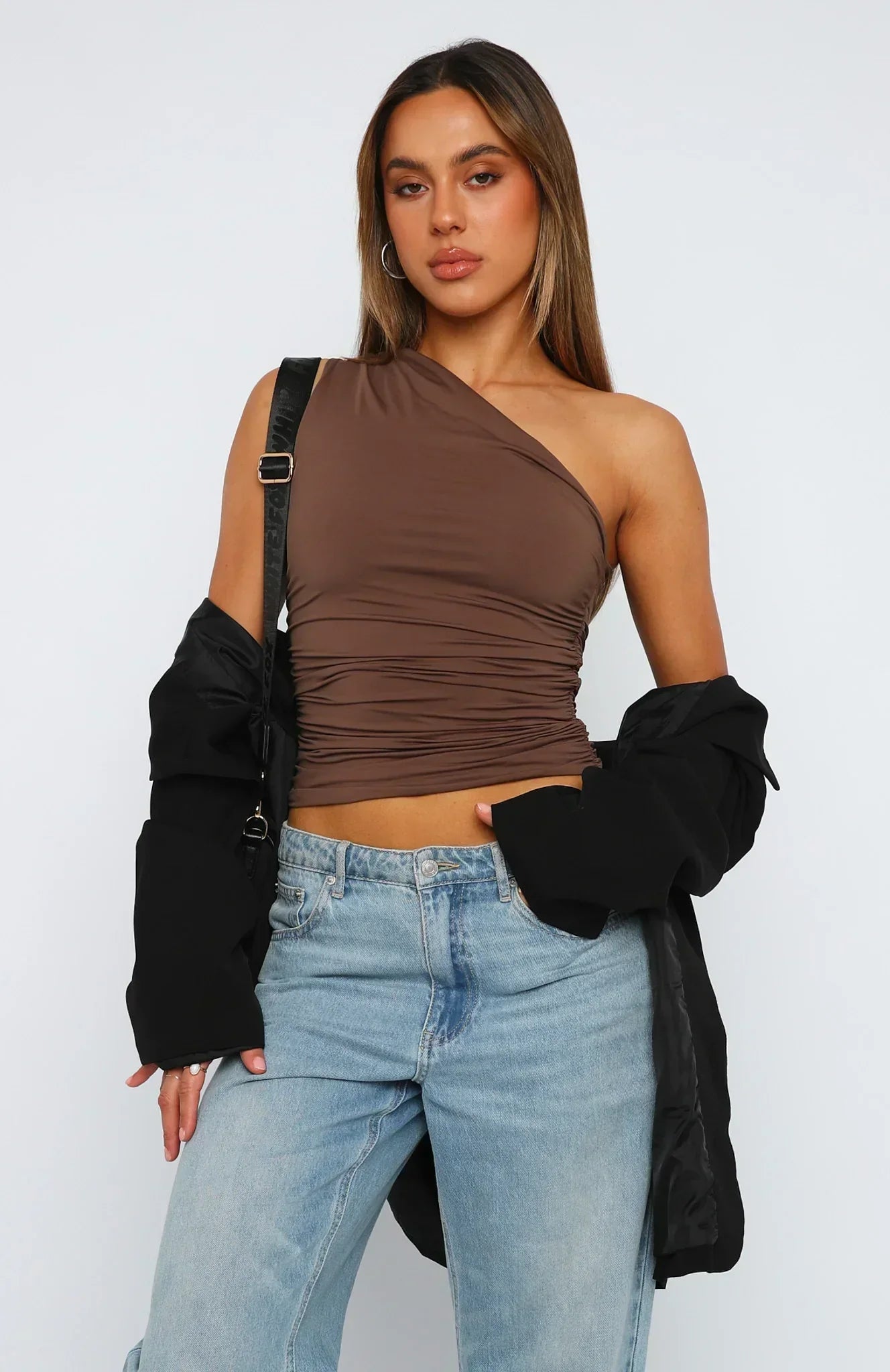 Damen-Bluse mit einseitiger Schulter und Raffungen-Blouse for women-Alpenkind