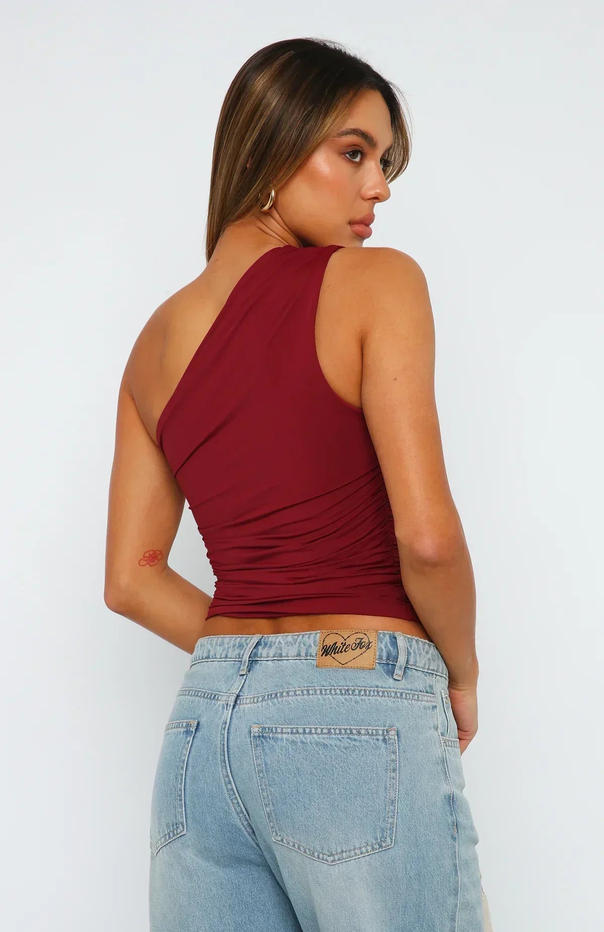 Damen-Bluse mit einseitiger Schulter und Raffungen-Blouse for women-Alpenkind