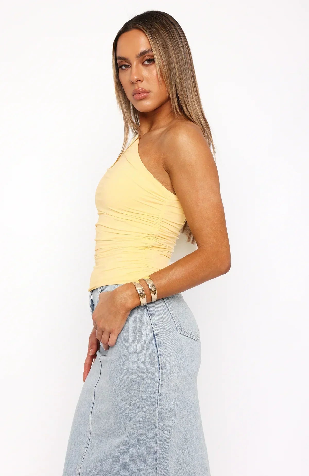 Damen-Bluse mit einseitiger Schulter und Raffungen-Blouse for women-Alpenkind