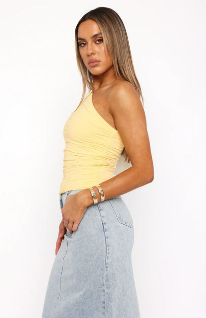 Damen-Bluse mit einseitiger Schulter und Raffungen-Blouse for women-Alpenkind