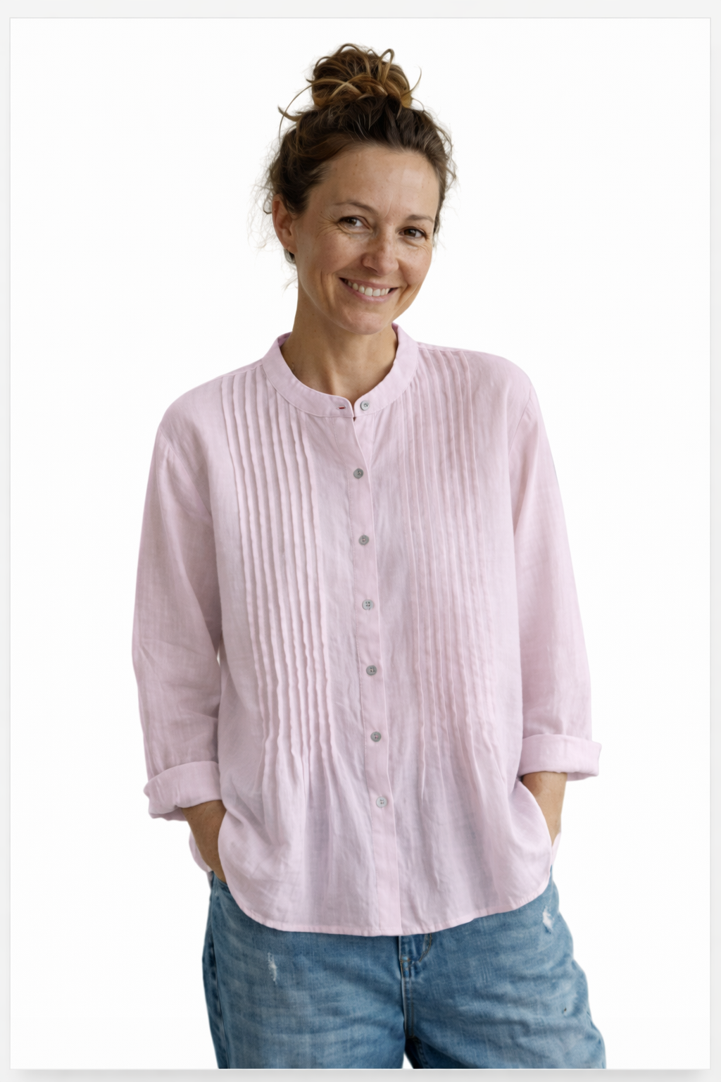 Damen Bluse mit Faltenfront und Knopfleiste-Shirts for women-Alpenkind