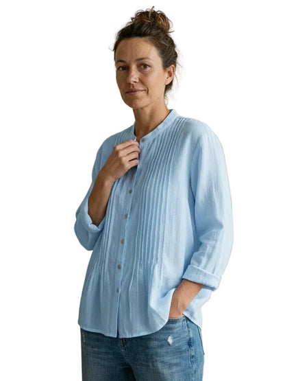 Damen Bluse mit Faltenfront und Knopfleiste-Shirts for women-Alpenkind
