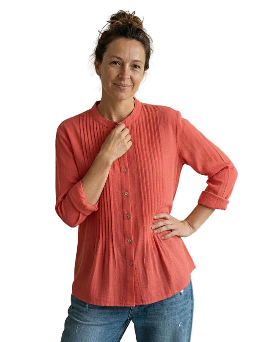 Damen Bluse mit Faltenfront und Knopfleiste-Shirts for women-Alpenkind