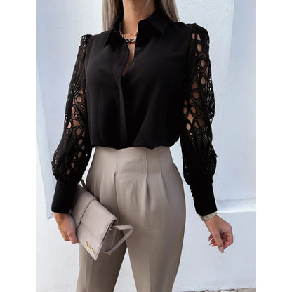 Damen-Bluse mit Knopfleiste und Ärmeln mit Durchbruchmuster-Women blouse-Alpenkind