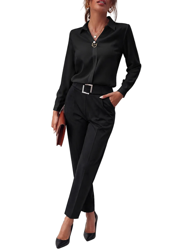 Damen Bluse mit Kragenausschnitt, langen Ärmeln und Knopfleiste-Blouse for women-Alpenkind
