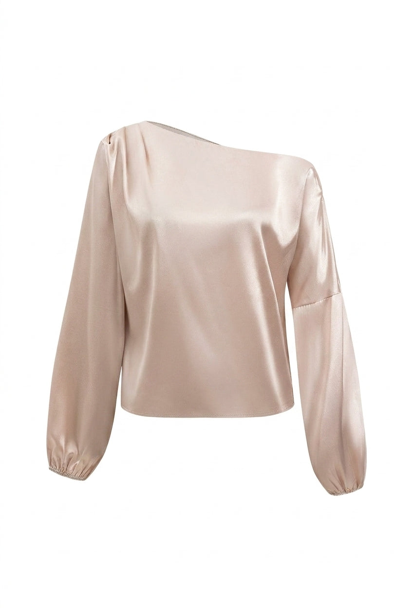 Damen-Bluse mit One-Shoulder-Ausschnitt und Ballonärmeln-Blouse for women-Alpenkind