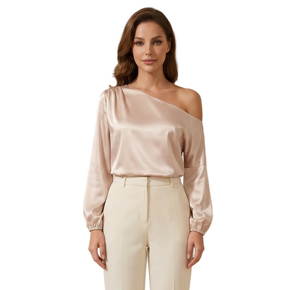 Damen-Bluse mit One-Shoulder-Ausschnitt und Ballonärmeln-Blouse for women-Alpenkind