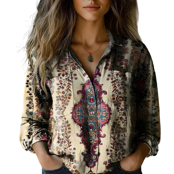 Damen Bluse mit Ornamentdruck und Knopfleiste-Women Shirt-Alpenkind