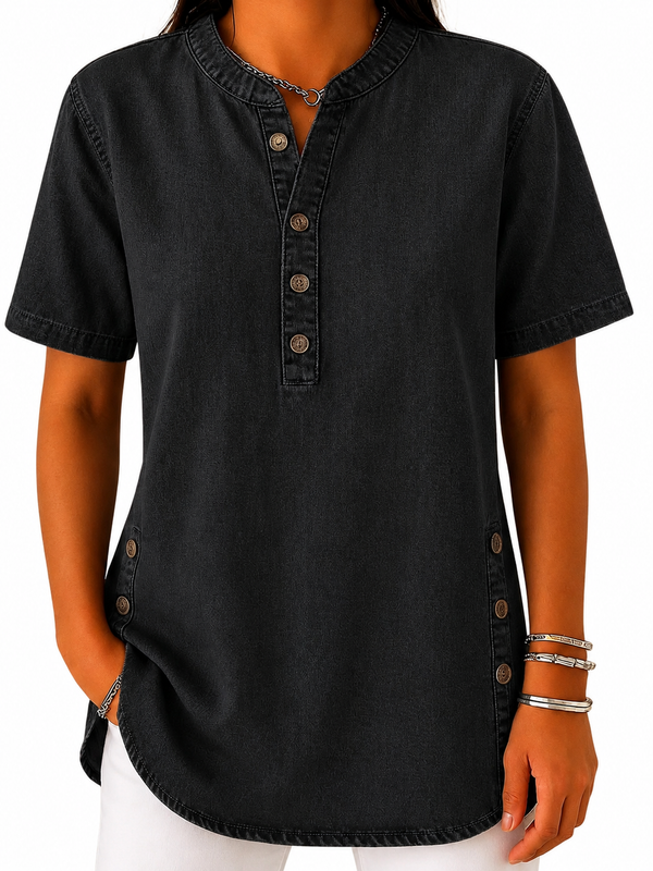 Damen Bluse mit Rundhalsausschnitt und Knopfleiste-Blouses for women-Alpenkind