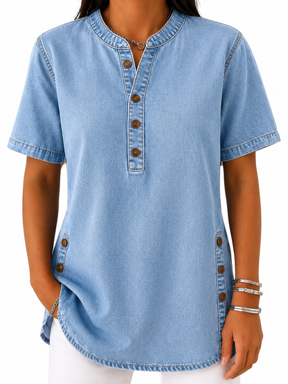 Damen Bluse mit Rundhalsausschnitt und Knopfleiste-Blouses for women-Alpenkind