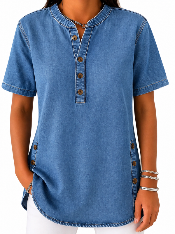Damen Bluse mit Rundhalsausschnitt und Knopfleiste-Blouses for women-Alpenkind