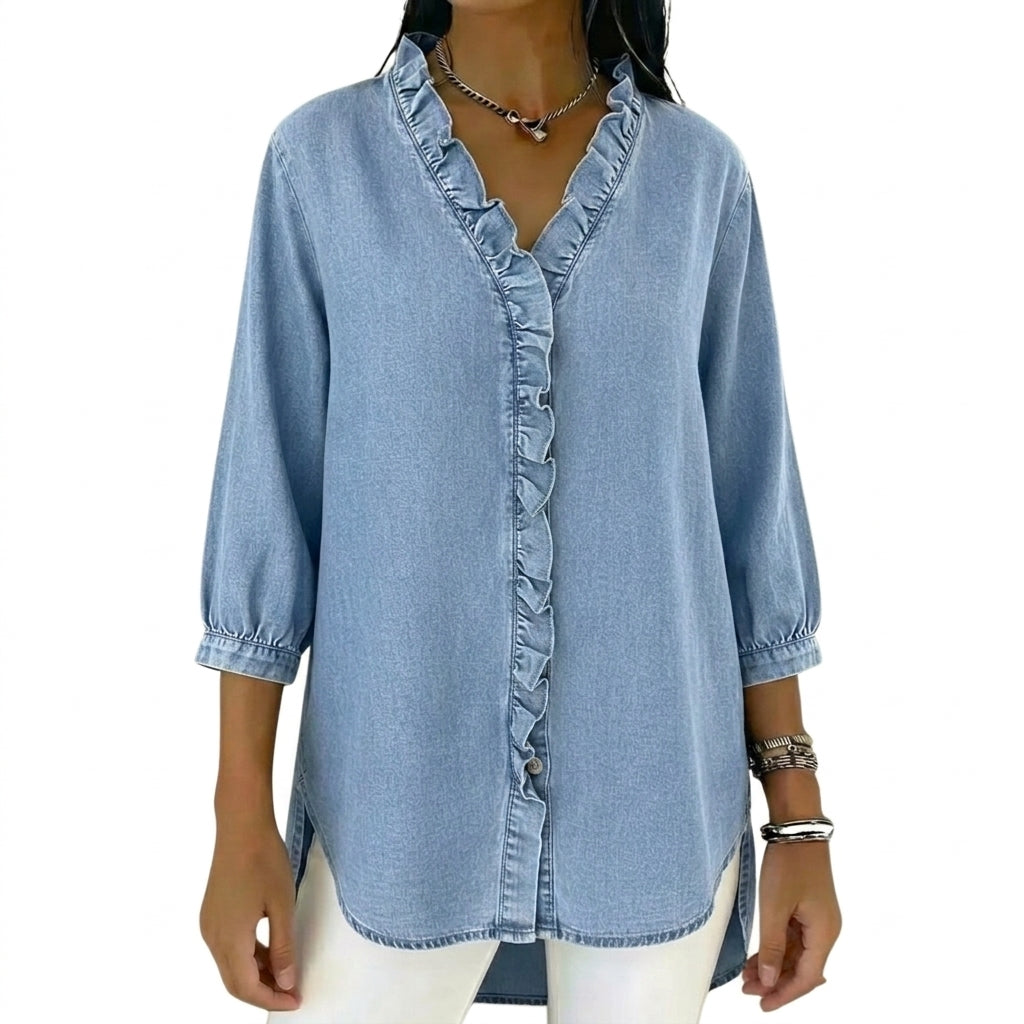Damen-Bluse mit Rüschenbesatz und 3/4-Ärmeln-Women blouse-Alpenkind
