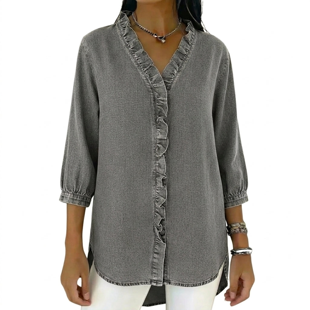 Damen-Bluse mit Rüschenbesatz und 3/4-Ärmeln-Women blouse-Alpenkind