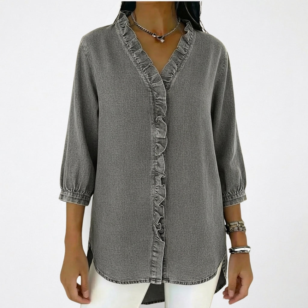 Damen-Bluse mit Rüschenbesatz und 3/4-Ärmeln-Women blouse-Alpenkind