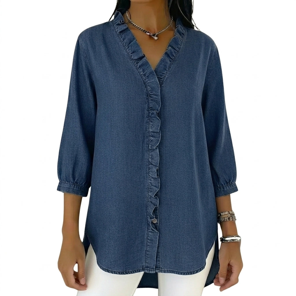 Damen-Bluse mit Rüschenbesatz und 3/4-Ärmeln-Women blouse-Alpenkind