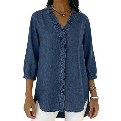Damen-Bluse mit Rüschenbesatz und 3/4-Ärmeln-Women blouse-Alpenkind