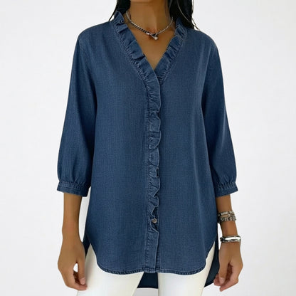 Damen-Bluse mit Rüschenbesatz und 3/4-Ärmeln-Women blouse-Alpenkind