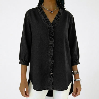 Damen-Bluse mit Rüschenbesatz und 3/4-Ärmeln-Women blouse-Alpenkind