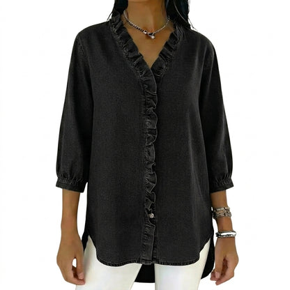Damen-Bluse mit Rüschenbesatz und 3/4-Ärmeln-Women blouse-Alpenkind